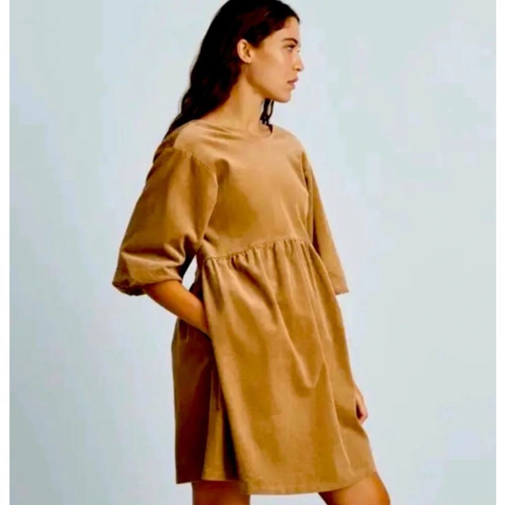 Everlane Corduroy Mini Dress Medium Biscotti Puff Short Sleeve Cottagecore